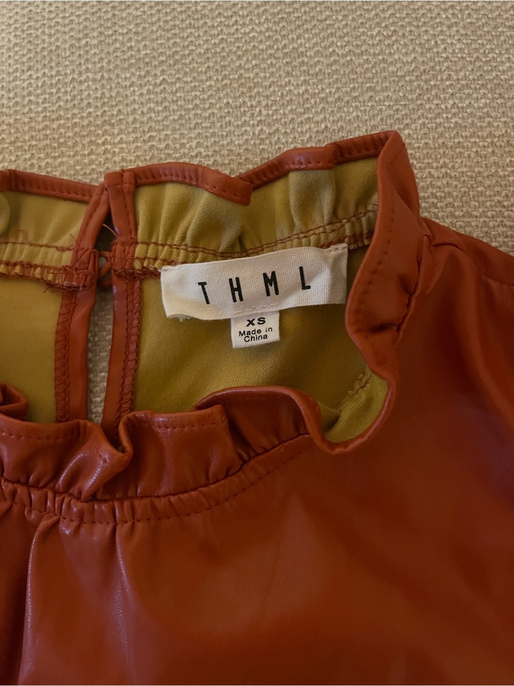 THML Rust Ruffle Neck Tiered Faux Leather Dress Fabulous!!!! - Picture 4 of 7